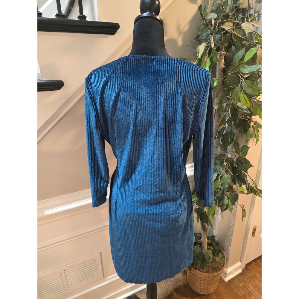 Tacera Faux Wrap Velvet Dress Women's Size PL Navy Blue V Neck Long Sleeves - Picture 8 of 12